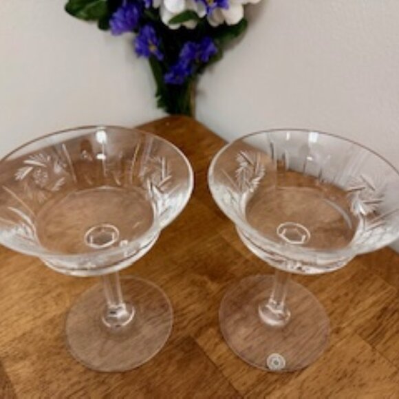 Val St Lambert Belgian Crystal Coupe Glasses – Set of 2 - Hand-Cut Crystal - Picture 5 of 6